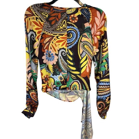 Zara multicolor printed crossover top wrap long sleeve blouse NWT - Picture 6 of 14